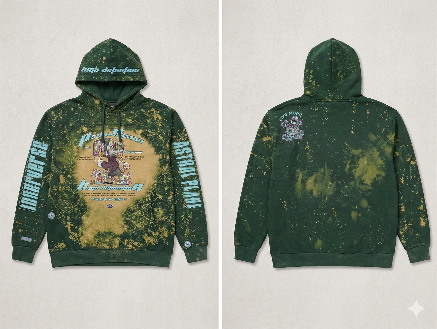High-Definition Psychedelic Heavyweight Hoodie | Pyslo-Vision Collection Green